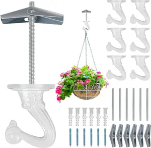 6 pcs Ceiling Hooks for Hanging Plants, Hanging Hanging Lights Metal Small Hooks, Indoor Outdoor Wall Heavy Duty Plant Hanger Swag Hook Organiser Set Adjustable Garage