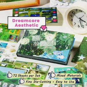 72 Sheets Mixed Media Dreamy Sticker Book – Large Dreamcore Decals (PET, Writable, Holographic Star) for Scrapbooking Junk Journal & DIY Crafts TiktokShopSpringGlowUp