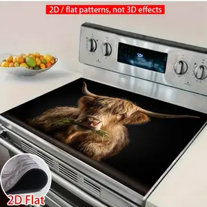 Highland Cow Grass Pattern Rubber Stove Protector, Heat Resistant, Non-Slip, Water Absorbent, Easy Clean, Oven Pad, Refrigerator Pad, Kitchen Counter Cover, Kitchenware