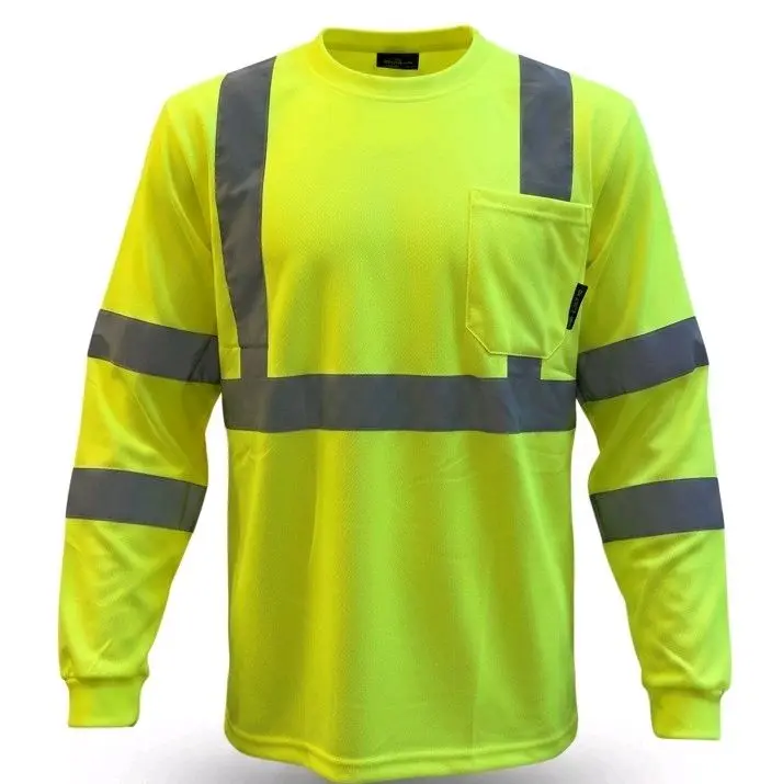 Class 3 High Visibility Long Sleeve Reflective Work Shirt with Reflective Tape - Breathable, Fading-Resistant Fabric, Durable Safety Equipment for Safety-Conscious Individuals in Construction, Industrial Settings
