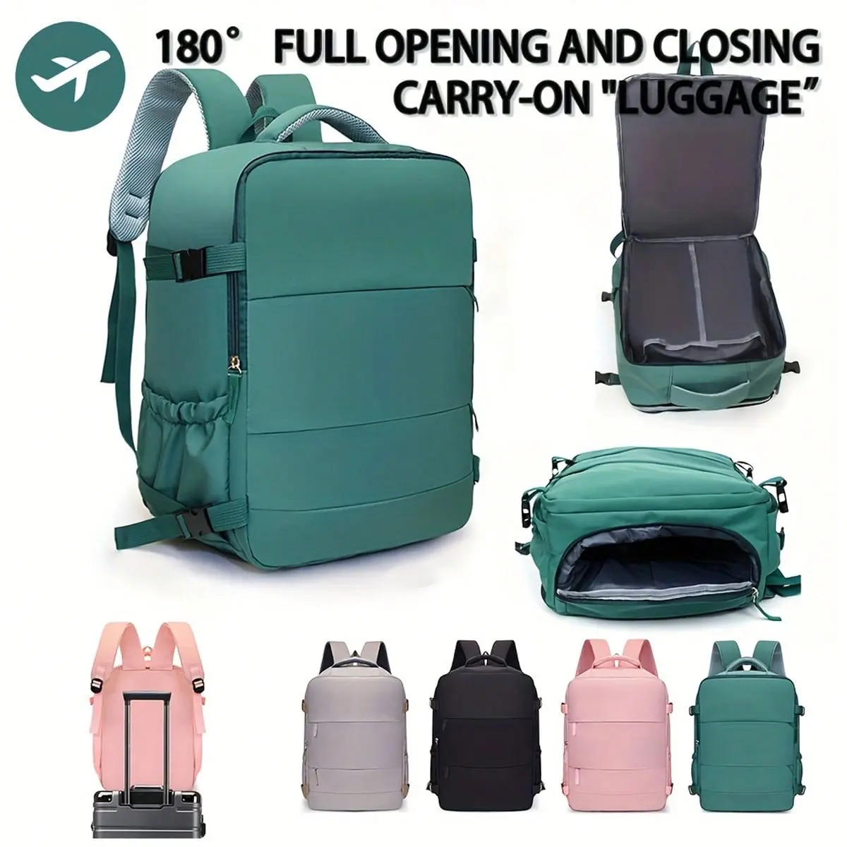 Unisex Multi-Pocket Casual Backpack for Adults - 180° Full Opening & Closing Main Compartment, Built-In Organizer, Shoe Storage, Water-Resistant, Large Capacity Durable Daypack (Teal Blue, Black, Pink, Grey, Beige)