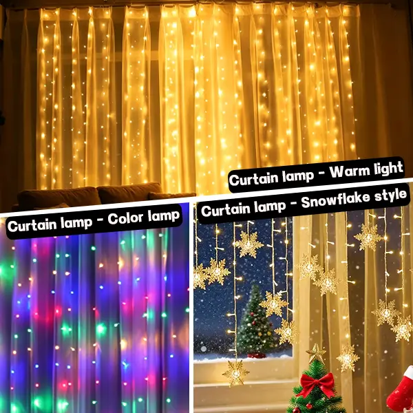 300 LED Curtain Lights 9.8×9.8ft USB Fairy Lights with Remote & Timer & 13ft 96 LED Christmas Snowflake Window Curtain String Light, 8 Modes Dimmable Warm String Lights for Bedroom, Window, Party Decor