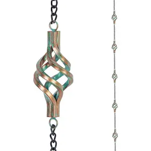9.7FT Adjustable Length Iron Decorative Bronze Bird Cage Rain Chain for Gutters and Downspouts
