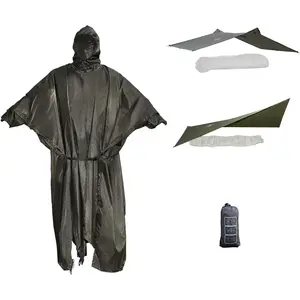 Hooded rain poncho silnylon rain coat versatile survival shelter waterproof breathable lightweight poncho