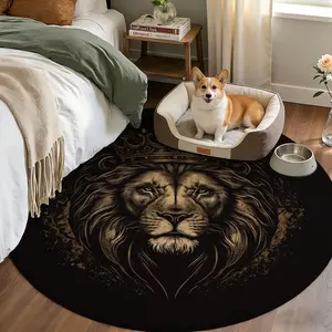 Elegant Lion Print Round Rug, Durable Washable Mat, Non-Deforming Home Decor, Entryway Floor Protector, Versatile Size Options, Home Decor Rugs, Home Decorative Rug