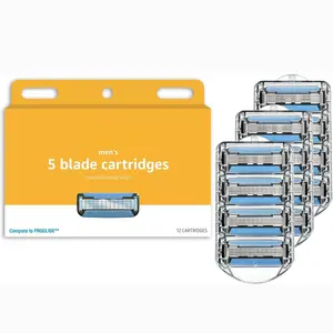 5-Blade Razor Refills for Men with Dual Lubrication, Precision Beard Trimmer, Comfortable Shave, 12-Pack (Fits Amazon Basics Razor Handles only)