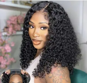 Wear and Go 4x4 Bob Wig Human Hair Deep Wave Glueless Wigs Pre Plucked Pre Cut  Lace Closure 180% Density Ready to Wear Bob Wigs for Black Women Beginner Friendly (Curly Bob Wig, 12inch)