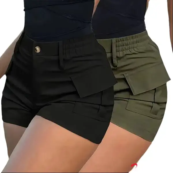 Women’s Summer Cargo Shorts Two-Piece Set — High-Waisted Slimming Design, Multi Pockets, Stretch Casual Hot Pants