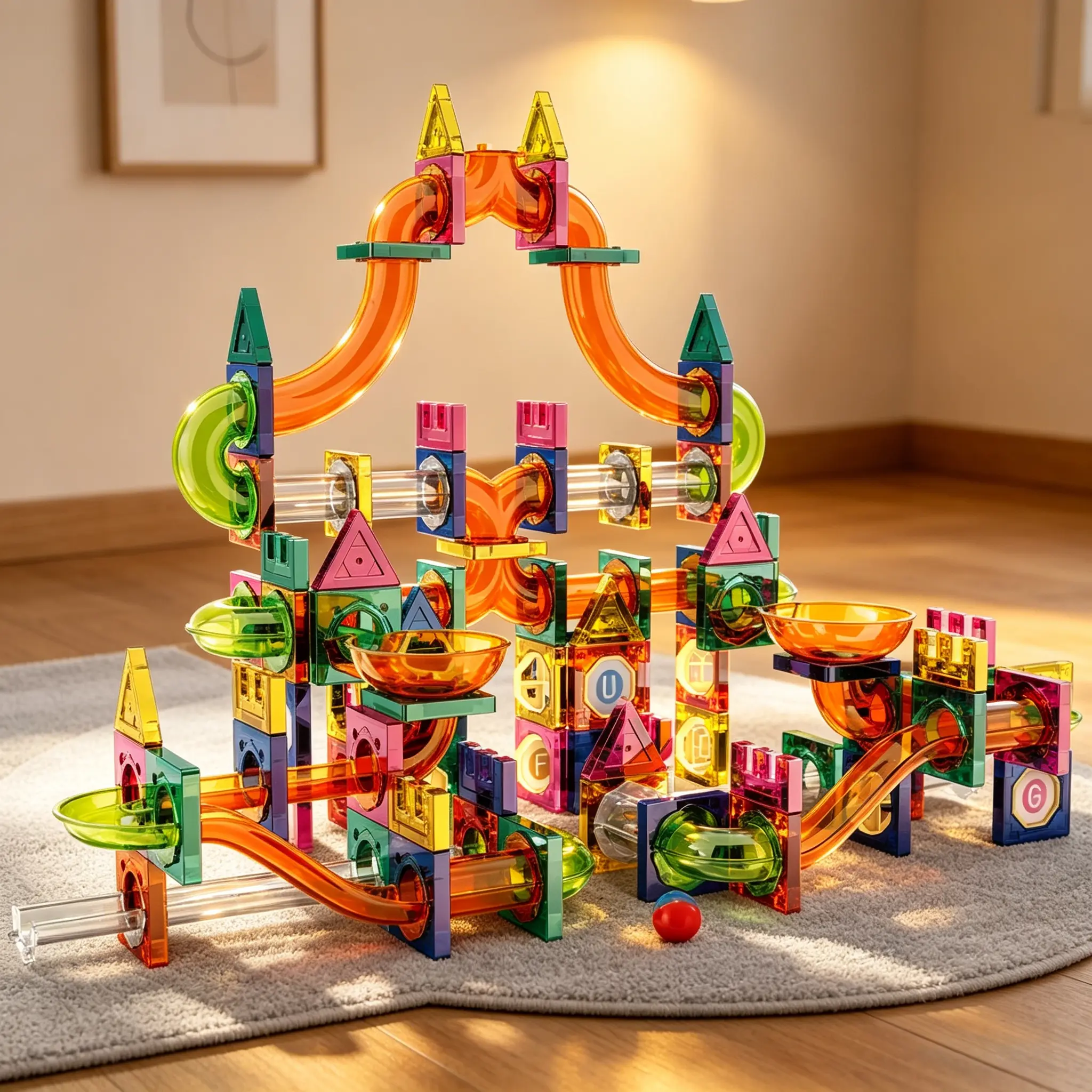 160-Piece Magnetic Marble Run Toy Set, STEM Sensory Montessori Construction Kit with Slides, Ramps, Tubes, Magnetic Tiles Stacking, Colorful Magnet Tiles & Marble Maze Model Building Kits for Kids Age 3+, Birthday Gift