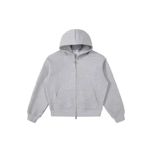600GSMHeatherGreyZip-UpHoodieforCasualWearFittedSweatshirts