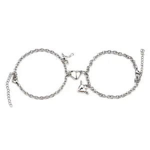Simple creative couple heart-shaped magnet lock key bracelet trendy niche personality fashion punk jewelry