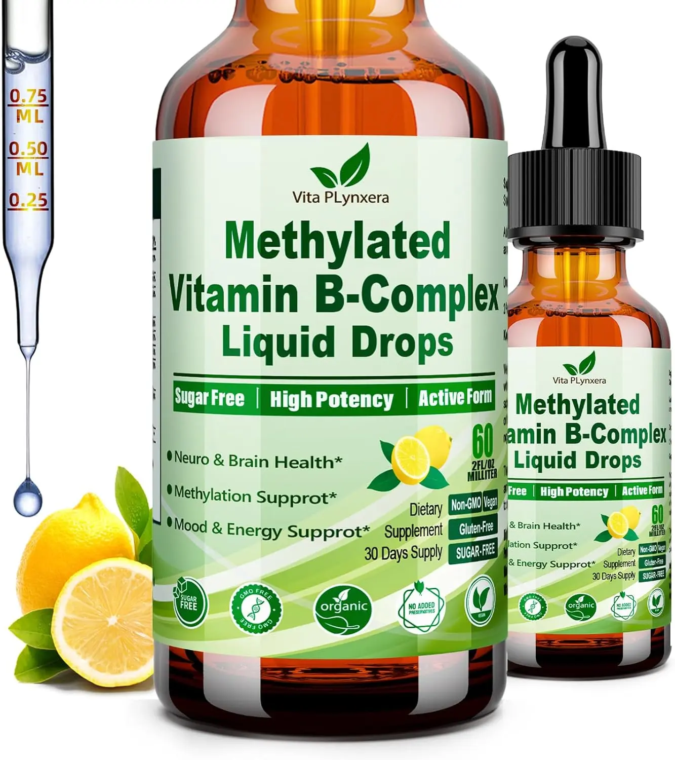 Methylated B Complex Liquid Drop Complete 9-in-1 Methyl B Vitamins w. B12 Methylfolate Inositol Choline TMG Vitamin C E, Super B-Complex Methylated for MTHFR Support, Energy Mood Nerve & Brain Health1