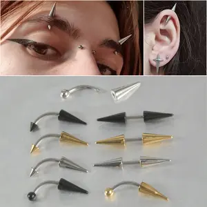 Bent Rod Pointed Conical Eyebrow Stud Stainless Steel Outer Tooth Straight Rod Double Pointed Ear Stud Earbone Stud,  Personalized Puncture Jewelry
