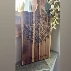 15x7 Kitchen Acacia Wood Engraved Food Safe Cutting Board with Intricate Design and Personalized Name Wooden Board for Cooking