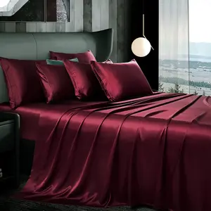 7Pcs Burgundy Sheets Queen Size Bed Sheets Set, Luxurious & Soft Bedding Set - 1 Fitted Sheet, 1 Flat Sheet, 4 Pillowcases + 1 Body Pillow case