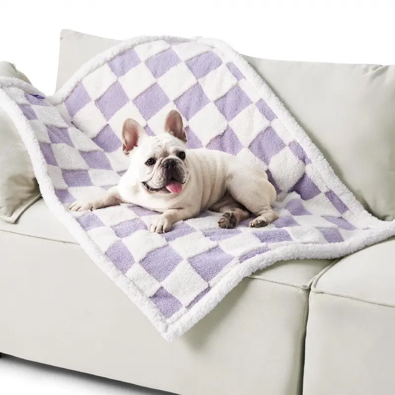 Waterproof Puppy Bedding Blanket - Cozy Reversible Jacquard Look Pet Throw with Sherpa Fleece, Decorative Easy Clean Spill Proof Machine Washable Couch Cover for Dogs