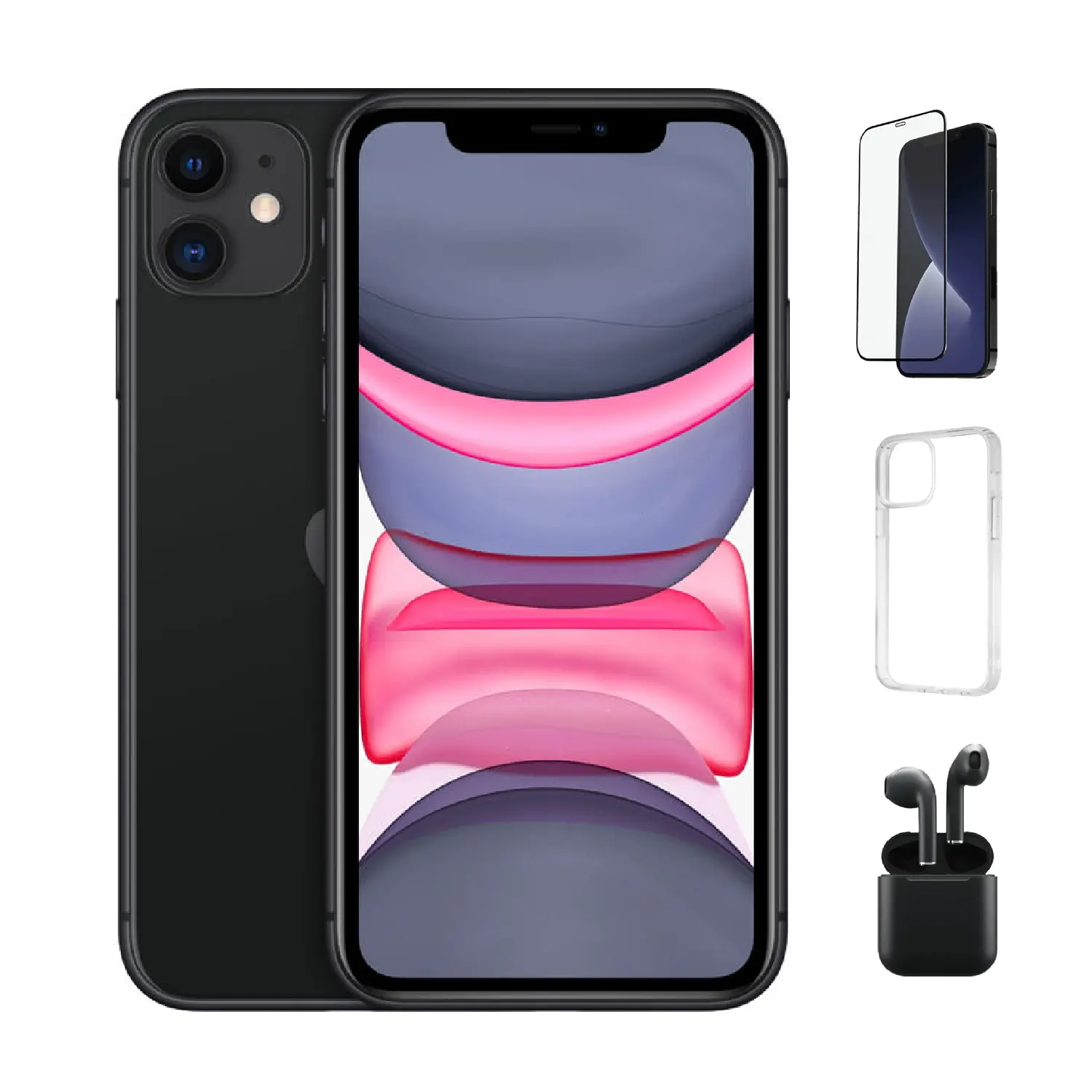 Refurbished iPhone 11(Unlocked)-Good Condition with Case, Wireless Earbuds,Tempered Glass Screen Protector & 1 Year Warranty A2111