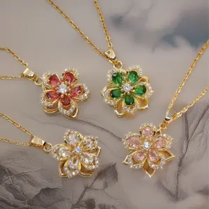 Trendy Rotatable Flower Charm Necklace – Rhinestone, 90s Minimalism Daily & Party Jewelry chain  necklace  collar october  birthstones