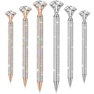 6pcs ballpoint pen, shiny metal stationery pen, Crystal Bling Rhinestone Metal Glitter Diamond Ballpoint Black Ink Pens, sparkling and shining, preferred diamond pen as a birthday gift