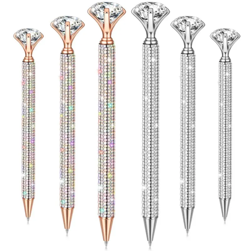 6pcs ballpoint pen, shiny metal stationery pen, Crystal Bling Rhinestone Metal Glitter Diamond Ballpoint Black Ink Pens, sparkling and shining, preferred diamond pen as a birthday gift