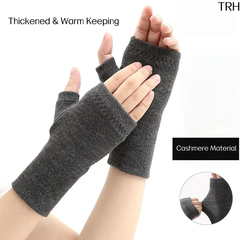 Soft Fleece Fingerless Thermal Gloves for Women Men, Stretchy Knit Half Finger Wrist Warmers, Winter Cold Weather Writing Typing Couple Warm Hand Cuffs