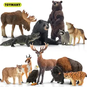 TOYMANY 12PCS Realistic North American Forest Wildlife PVC Figurines Set - Cougar, Wolf, Bear, Eagle, Deer, Moose, Pronghorn, American Bison - Educational Toy, Cake Toppers for Toddlers Kids 3-5