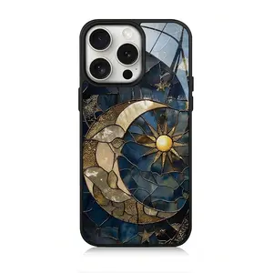 Vintage Sun & Moon Pattern Phone Case Protector, Anti-drop Shockproof Total Protective Cell Phone Cover Casing for iPhone 11 12 13 14 15 16 Pro Max Accessories