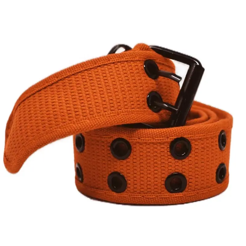 NEW Unisex 100% Cotton Canvas Belt Double Grommet Hole For Men Women Buckle Jean Black Fashion Accessory Cowboy Belt