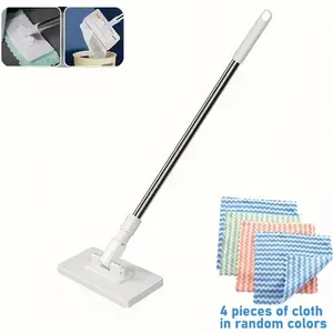 Hand-Free Automatic Mop + 4 Replacement Pads, Heavy-Duty Abs Structure, Space-Saving Design, Floor, Compatible with Standard Cleaning Cloths