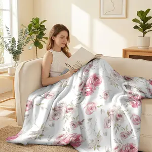 1pcs Pink Floral  Pattern Milk Fleece Blanket, All- Season Use| Suitable For Various Occasions| Sofa, Bed, Office, Travel, Pets, Etc. Warm And Comfortable| Soft And Skin- Friendly, Multiple Sizes Available, 2D Printing