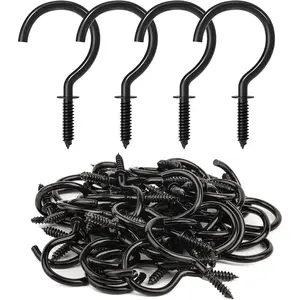 Screw Hooks, 1-1/4 Inch Metal Screw in Cup Hooks, Black, 50 count