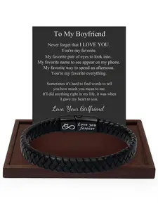 1PC Christmas Gift for Boyfriend, Gifts for Boyfriend, Birthday Gifts for Boyfriend from Girlfriend Leather Bracelets, Leather Braided Bracelet, Knotted Bracelets Jewelry for Boyfriend & Gift Card