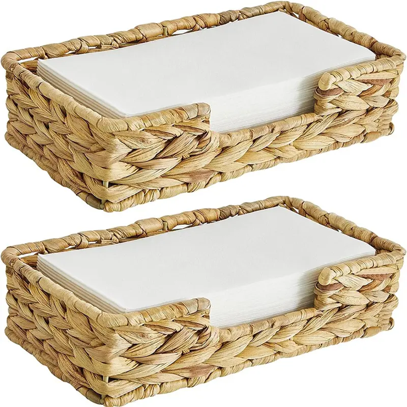 2PCS Gourd Grass Woven Basket Organiser Box - Nature-Infused, Smooth Ends, Natural Look, 24x13x7cm, Long Rattan Wicker Bathroom Guest Towel Holder for Craft Lovers, Large Table Tray
