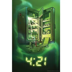 Refrigerator Munchies" Pot Smoking Humor Poster, A Stoner Themed Wall Art Print for Cannabis, Dorm, or Cool Room Decor with Weed and Pop Culture References.