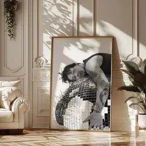 Harry Styles Poster – Black and White Disco Ball Wall Art