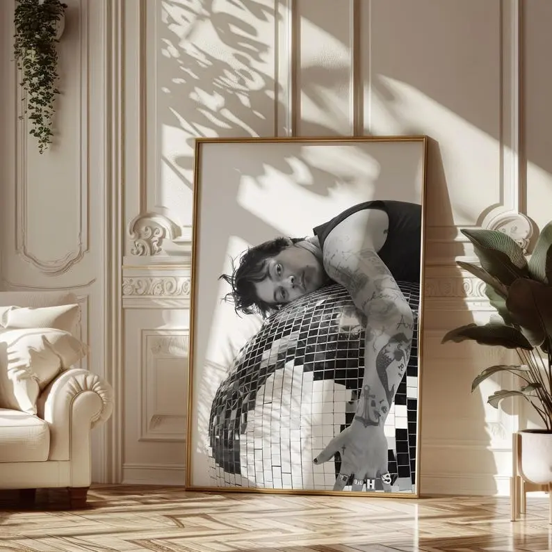 Harry Styles Poster – Black and White Disco Ball Wall Art