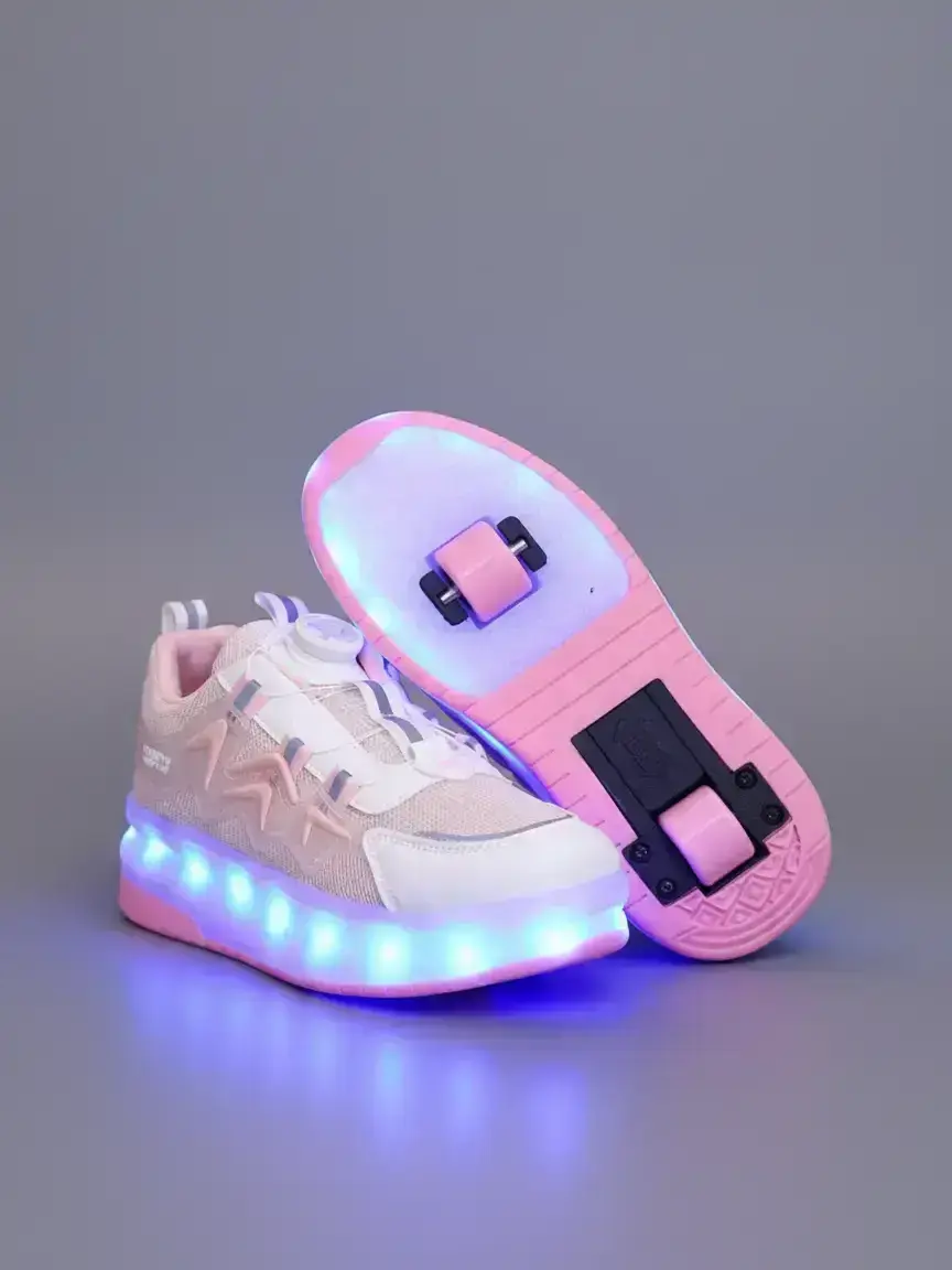 Cute Usb Rechargeable Luminous Pink Sneakers, Trendy Trainers, 2024 New Style Fashionable Light Up Walking for Boys & Girls, Casual Sports Skate Shoes with Wheel Design for Daily Wear