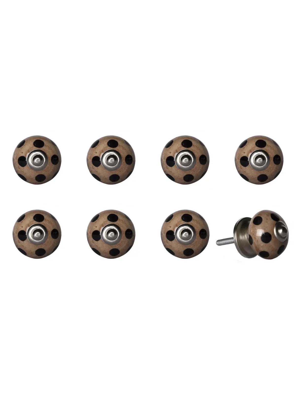 212 MAIN 1.5in Brown and Black Hand-Painted by Skilled Artisans Handmade Ceramic-Metal Round Cabinet Knobs - Set of 8, Traditional Style Large Appliance Part Accessory, Slight Variations May Occur, Knob Hardware