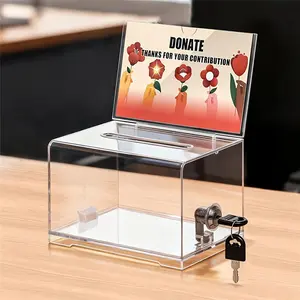Locked Transparent Donation Box, Ballot Box with Signature Base, Ballot Suggestion Box Storage Container, Raffle Box, Piggy Bank  (Excluding Logo Card)