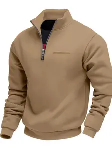 Men Half Zip Pullover Casual Streetwear Sweatshirt Contrast Zipper Pocket 2026 Stand Up Collar Ribbed Cuffs Hem Classic Fit Daily Errands Outdoor