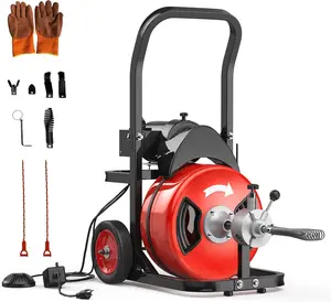 Garvee Powerful 100Ft 3/4" Electric Drain Cleaning Machine, 750W Auto-Feed Sewer Snake Auger with 6 Cutter Heads, Air-Activated Foot Switch, Heavy-Duty Professional Plumbing Tool for Fast Drain & Sewer Clog Removal, Designed for 4"-8" Pipes, Durable Red