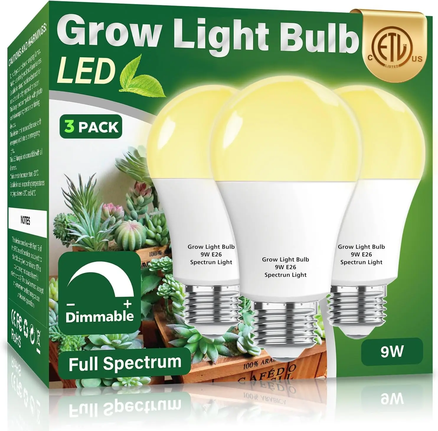 Full Spectrum Grow Light Bulbs,A19 Grow Lights for Indoor Plants,Dimmable E26 9W Grow Bulb Replace up to 100W,Plant Lights for Indoor Growing,Flowers,Greenhouse,Indore Garden