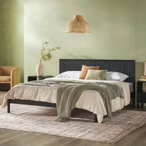 Walker Edison ORLB8BBL Contemporary Reeded Solid Wood King Bed Headboard - Matte Black, Matte Black Headboards