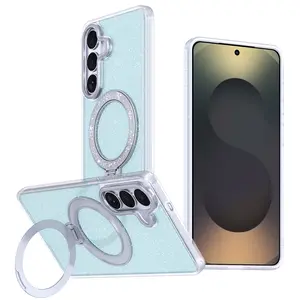 Glitter Magnetic Phone Case with 360° Ring Stand MagSafe Compatible 16FT Drop Protection Ultra Thin Silky Grip for SAM S26 25 24