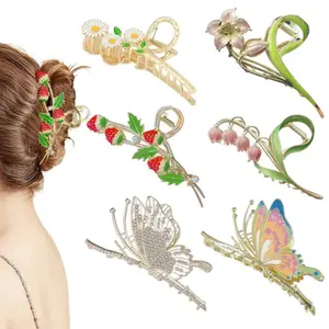 6PCS Hair Claw Clips for Women, Large Strong Metal Butterfly Hair Clips Flower Hair Clips for Women Thick Hair