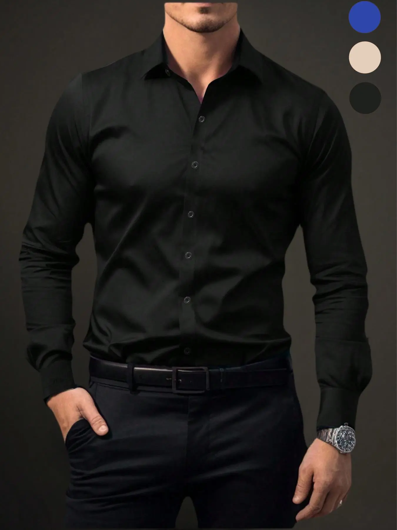 Men's Solid Long Sleeve Button Up Casual Button Collared Shirt, Business Formal Comfy Shirt for Work Office, Fashion Men's Clothes for All Seasons, Casual Stylish Menswear, Menswear