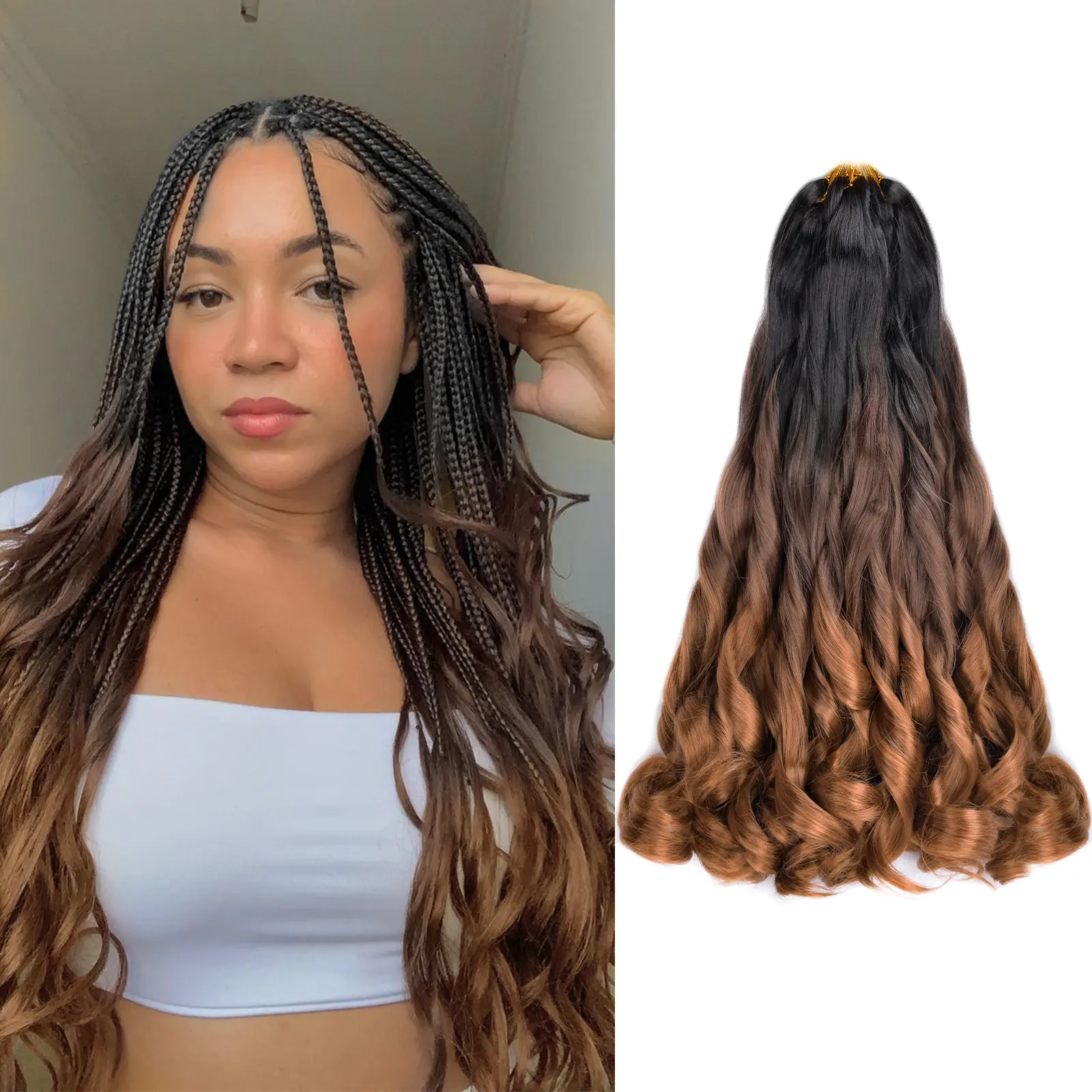 VITORISH 22Inch & 16InchSynthetic French Curl Braiding Hair for Black Women Curly Braiding Hair for Box Braids 75g/Pack Bouncy French Curly Braiding Hair Extensions 16Inch 8Pcs & 3pcs Pre-stretched Spiral Curl Braids