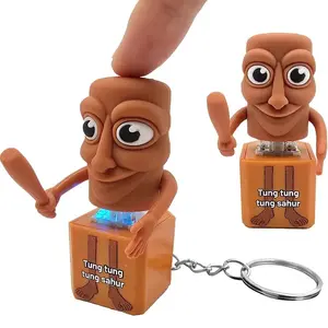Tung Tung Tung Sahur Sound Keychain, Funny Italian Brainrot Fidget Toy with LED Light, Press Button Meme Keychain, Stress Relief Desk Toy, Viral Bag Pendant Gift for Kids and Adults