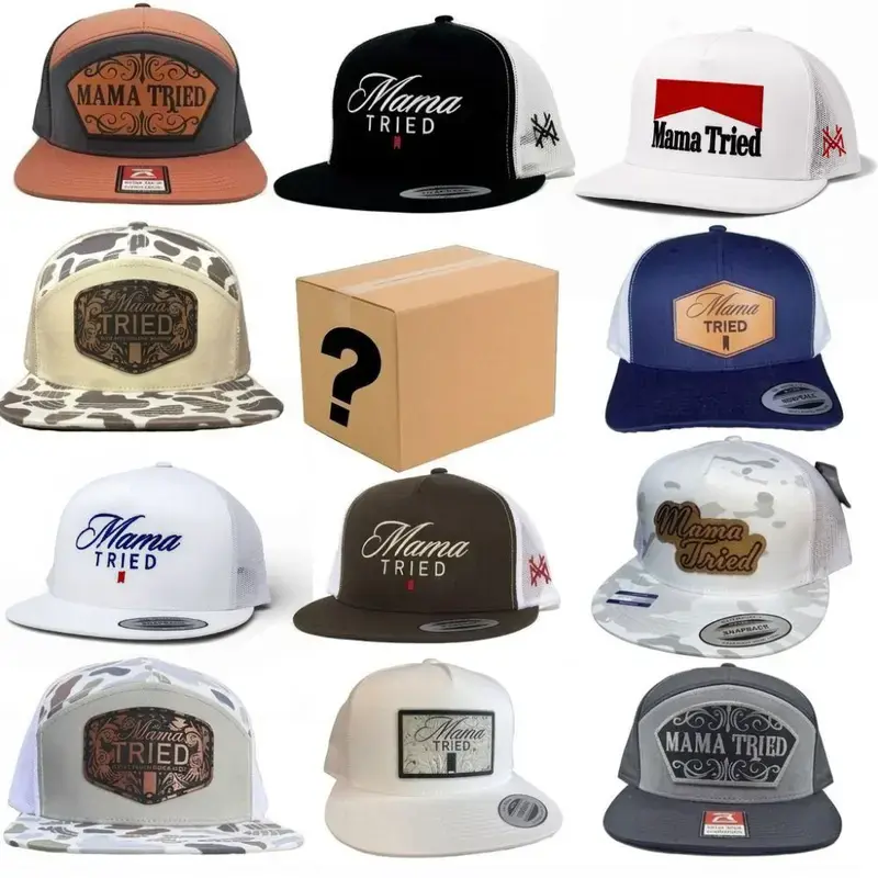 Random One Hat Box Sent, Embroidered Mama Tried Hat, Leather Patch, Hunting Hat, Outdoor Cap Gift Box for Men & Women