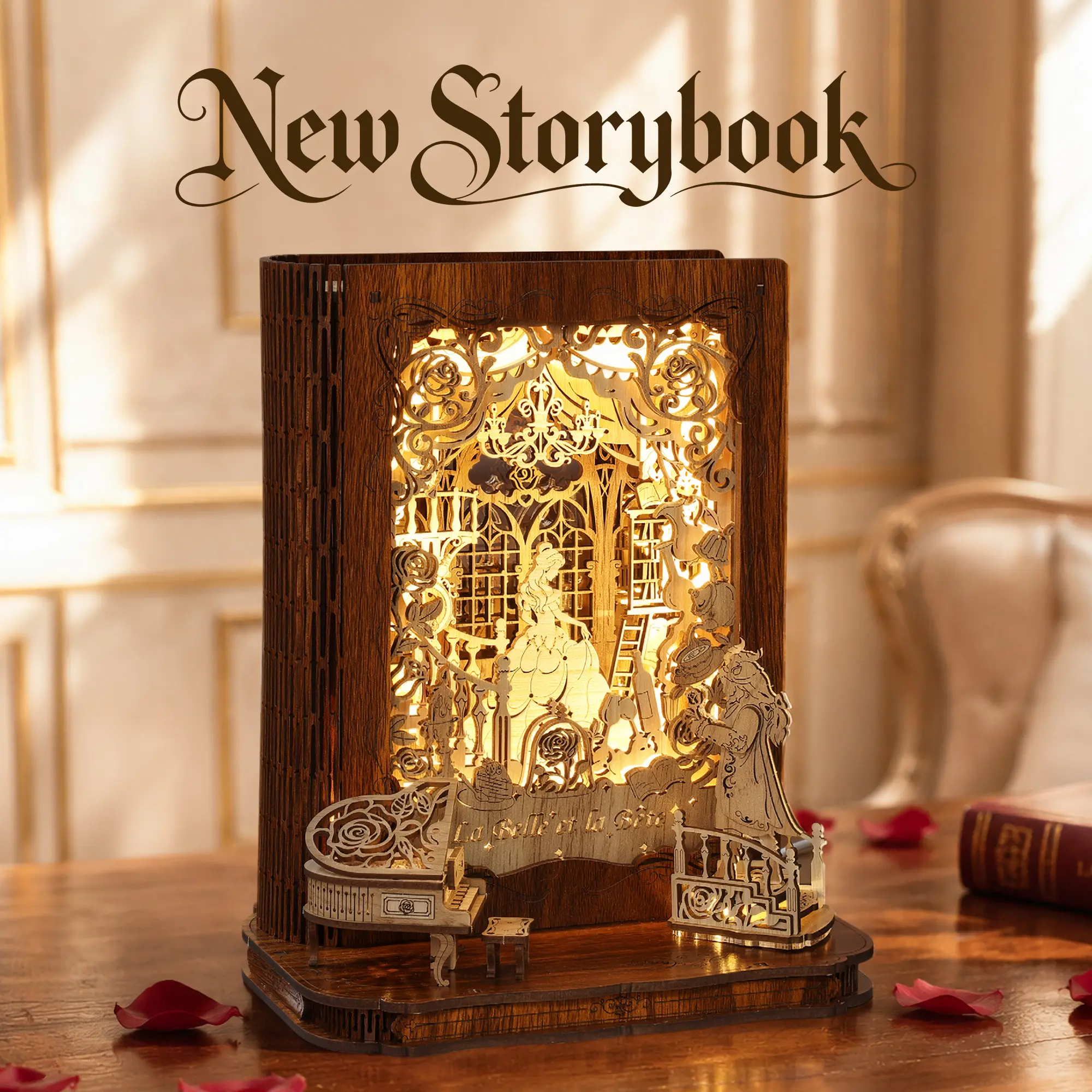 FUNPOLA 3D Puzzle StoryBook Nightlight for Kids and Adults – DIY 3D Puzzle LED Book Lamp – 3D Wooden Puzzle Fairy Tale Bookend Bookshelf Décor Gifts